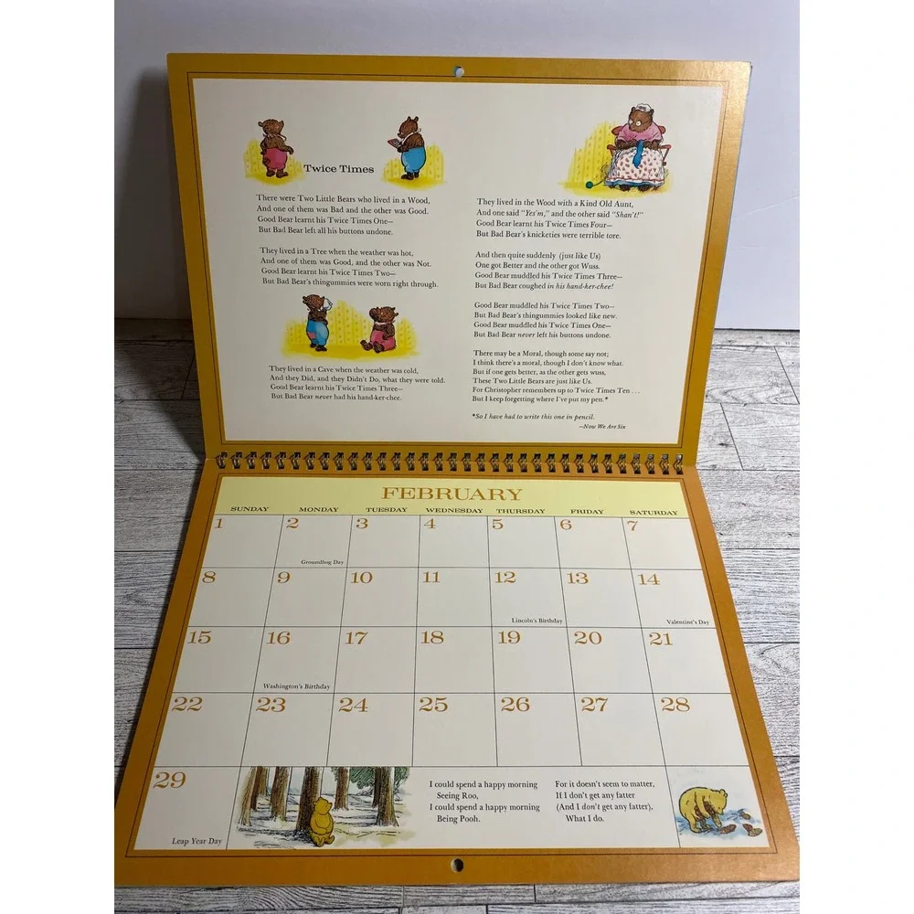 Winnie-the-Pooh's Calendar Book A. A. Milne 1976 Vintage Shepard Illustrations